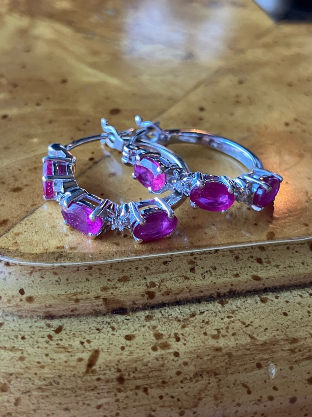 Genuine Ruby Sterling Silver Hoop Earrings